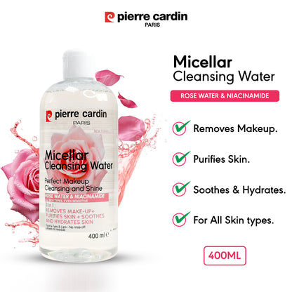 Pierre Cardin Paris Cleansing Micellar Water 400ml - With Rose Water And Niacinamide