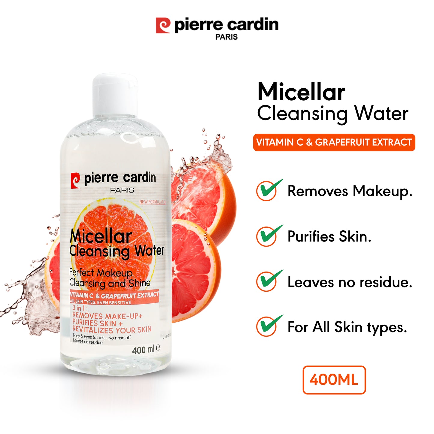 Pierre Cardin Cleansing Micellar Water 400ml - With Pink Grapefruit And Vitamin C