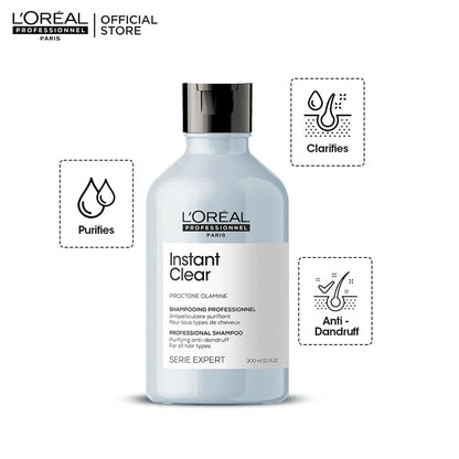 Loreal Professional Serie Expert Instant Clear Shampoo With Piroctone Olamine - 300ml - For All Hair Types Gel Cream Texture