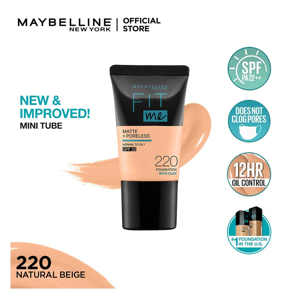 Maybelline - Fit Me Liquid Foundation Matte & Poreless Mini Tube - 220 Natural Beige