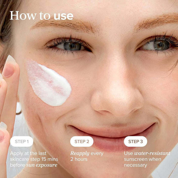Applying Relief Sun sunscreen on skin face