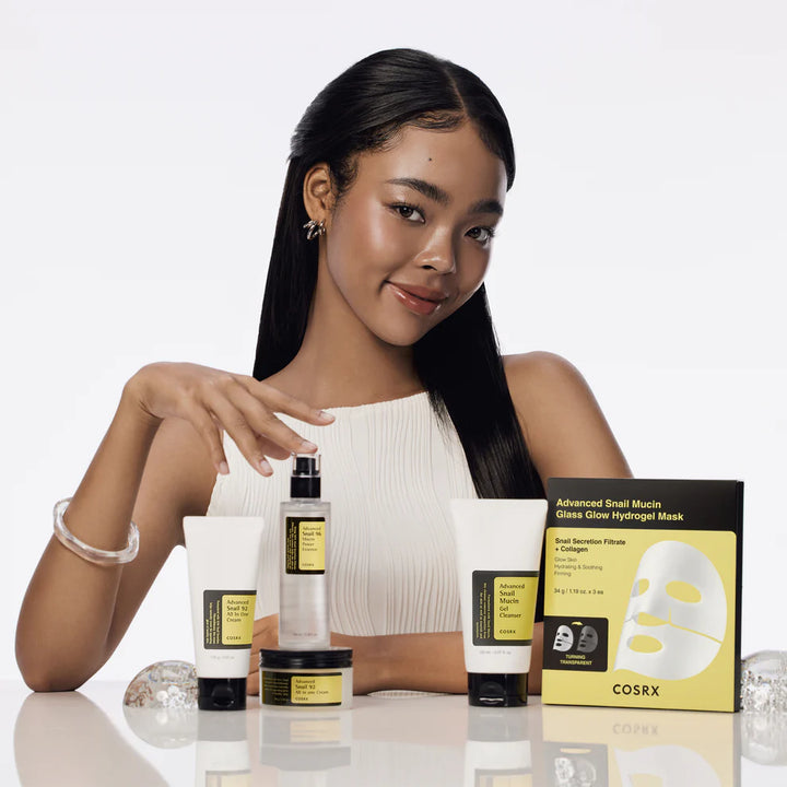 COSRX All-in-One Snail Cream for Skin Hydration and Regeneration Model Showing Products
