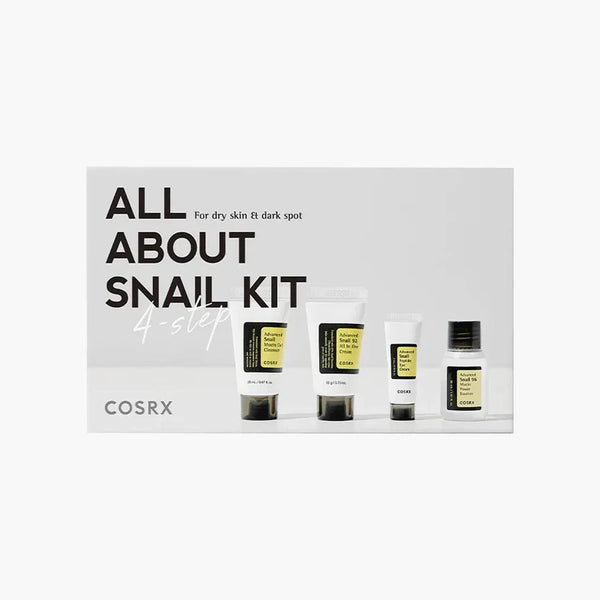 COSRX All About Snail 4-Step Kit – Cleanser, Essence, Cream, and Overnight Mask for Skin Repair