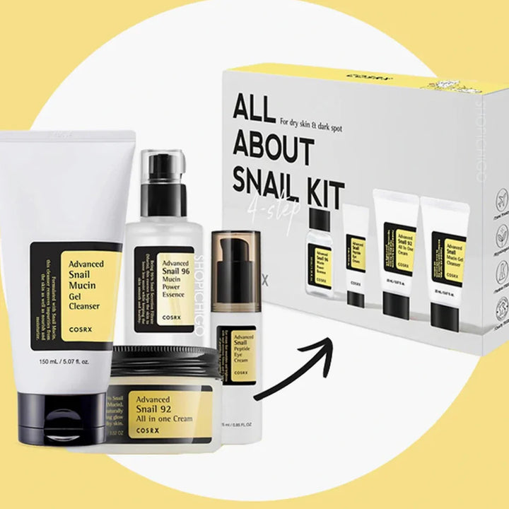 COSRX Snail Cleanser, Essence, Cream, Overnight Mask 4-Step Set