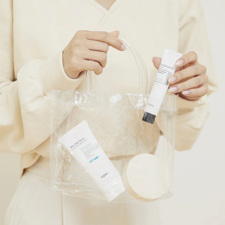 Applying COSRX Aloe 54.2 Aqua Tone-Up Sunscreen for Daily SPF Protection