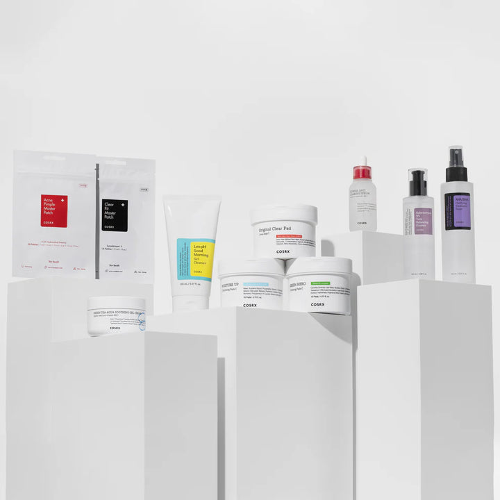 COSRX skincare set featuring Clear Fit Master Patch.