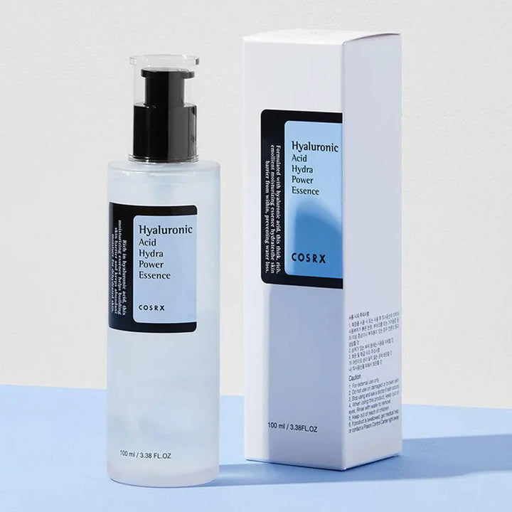 “COSRX Hyaluronic Essence displayed with glycerin and sea buckthorn ingredients for natural glow”
