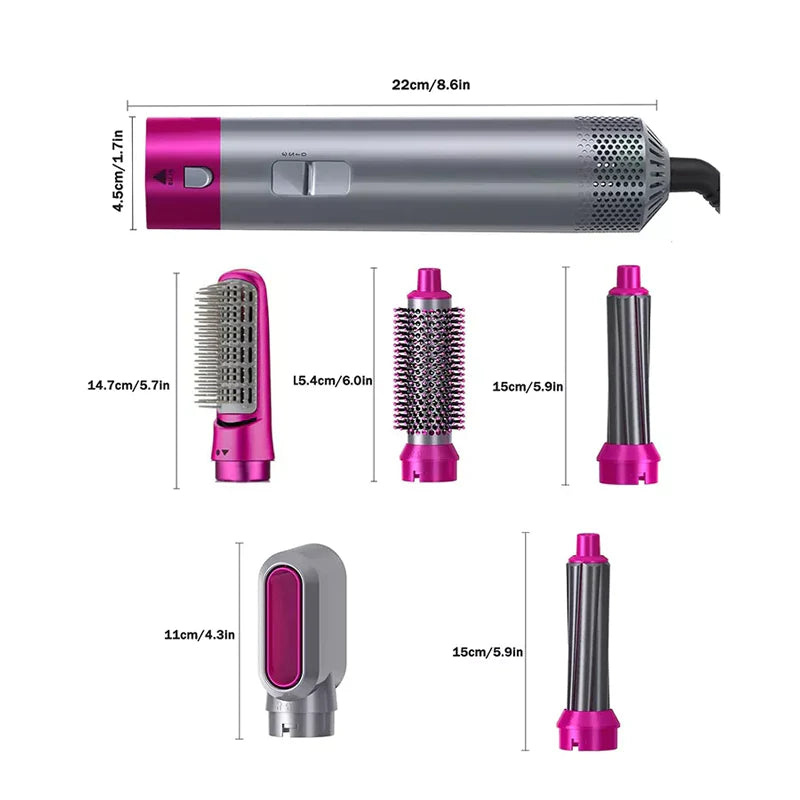 Imported ⭐ 5 IN 1 Hair Dryer, Straightener, Curler, Electric Hair Comb, Hair Curling Wand Detachable Brush