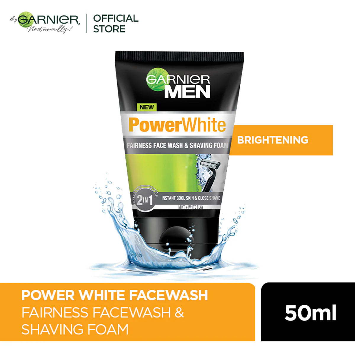 Garnier - Men Power White 2-in-1 Fairness Face Wash & Shaving Foam - 50ml